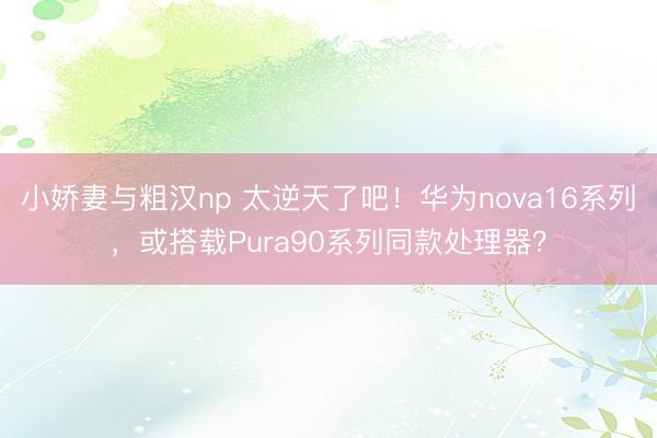 小娇妻与粗汉np 太逆天了吧！华为nova16系列，或搭载Pura90系列同款处理器？