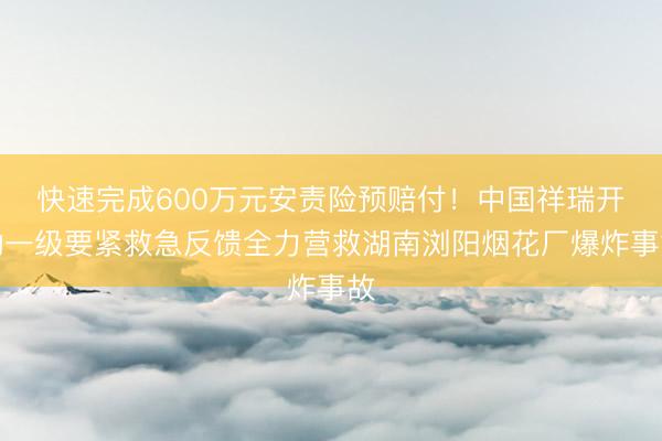 快速完成600万元安责险预赔付！中国祥瑞开动一级要紧救急反馈全力营救湖南浏阳烟花厂爆炸事故