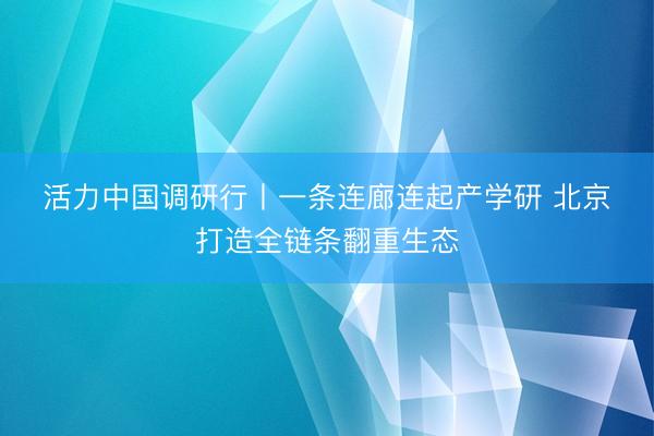 活力中国调研行丨一条连廊连起产学研 北京打造全链条翻重生态